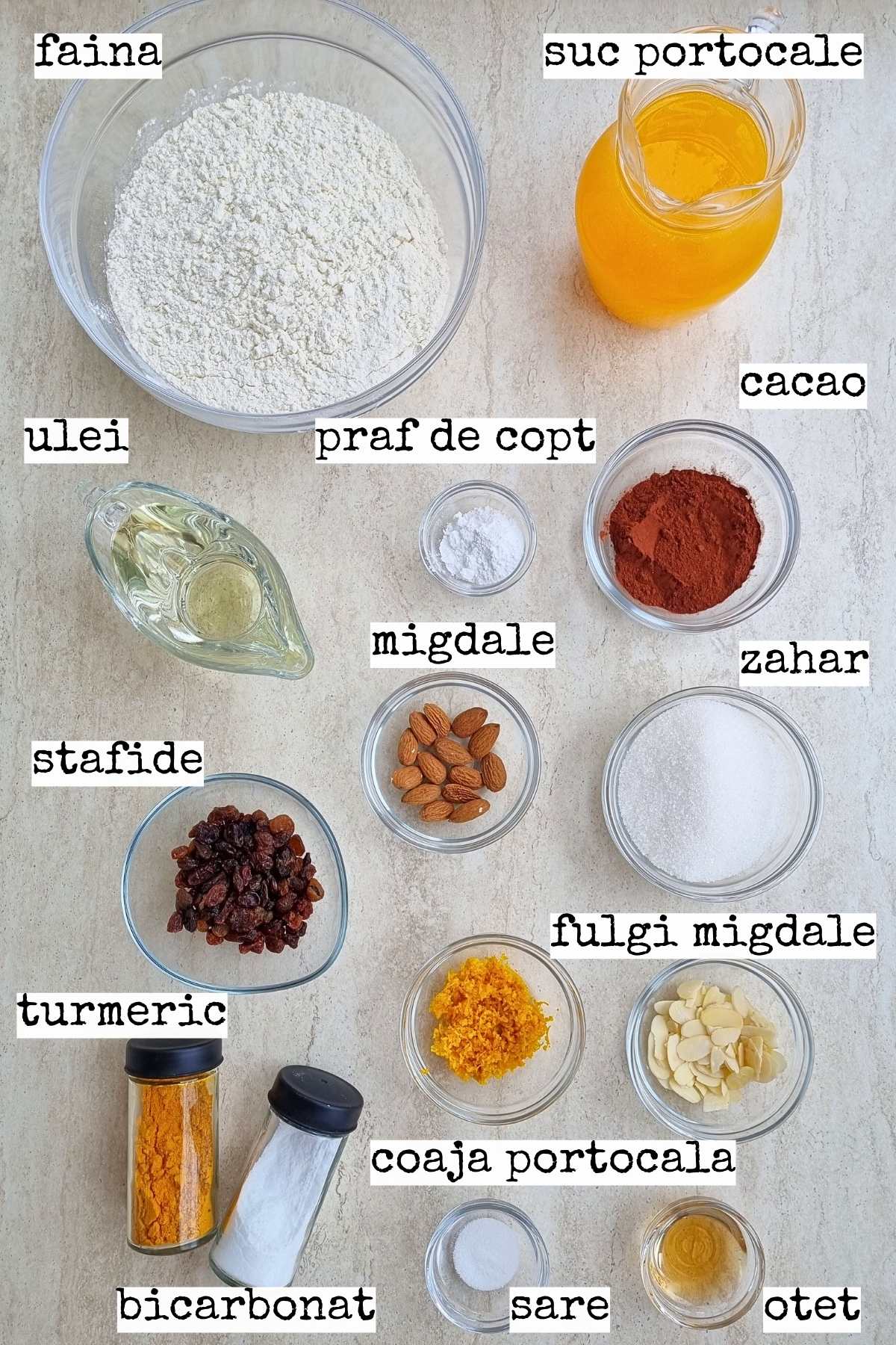 ingrediente pentru rețeta de chec de post cu cacao