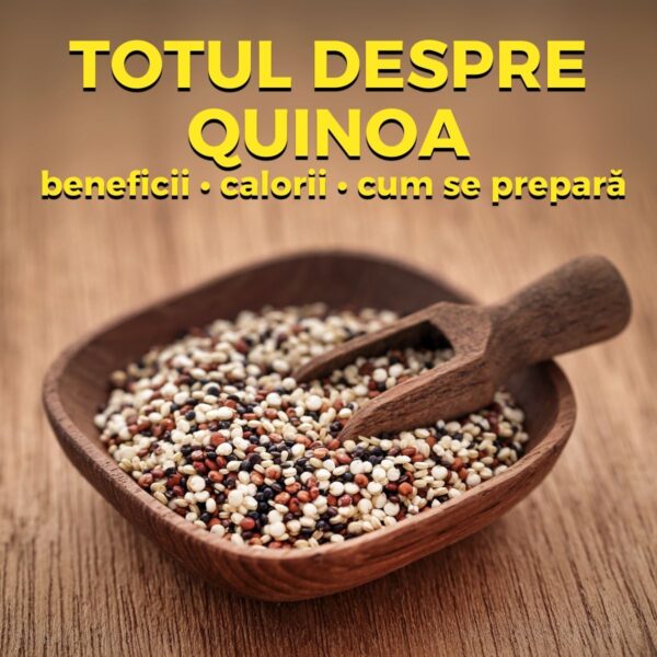 Quinoa tricoloră crudă (albă, roșie și neagră) într-un bol de lemn - totul despre beneficii, calorii și cum se prepară.