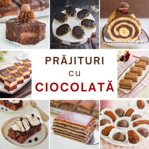 Colaj cu prăjituri cu ciocolată de casă: amandine, ruladă, brownie, prăjituri cu foi, ecler și alte deserturi cu ciocolată