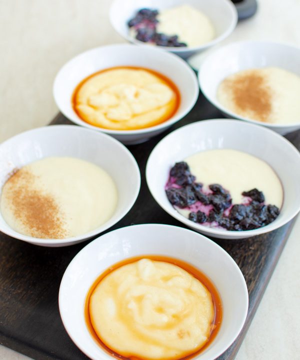 gris cu lapte cremos - 6 portii cu sirop de zahar ars, dulceata si scortisoara