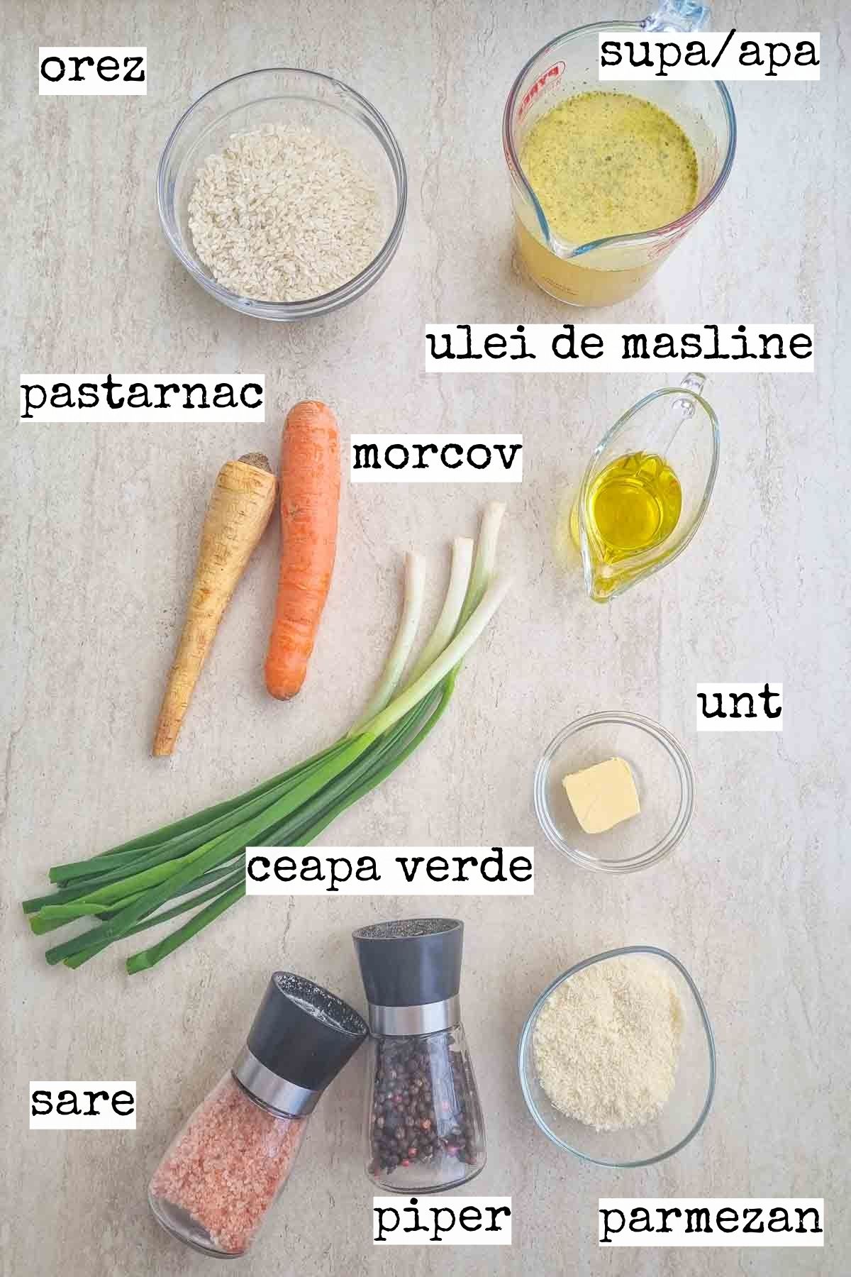 lista ingrediente cu etichete pentru reteta de garnitura de orez cu parmezan