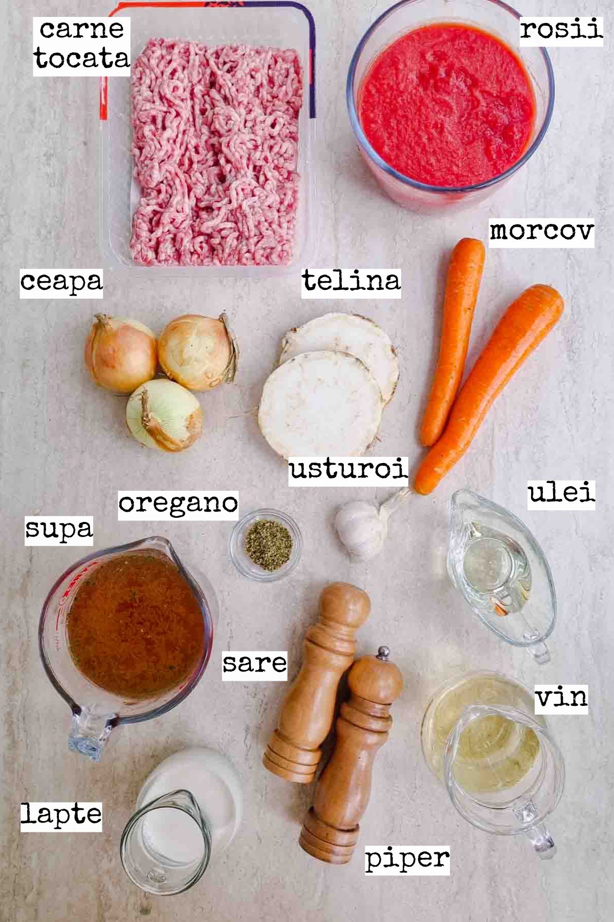 ingrediente cu etichete pentru sos bolognese pentru lasagna sau paste