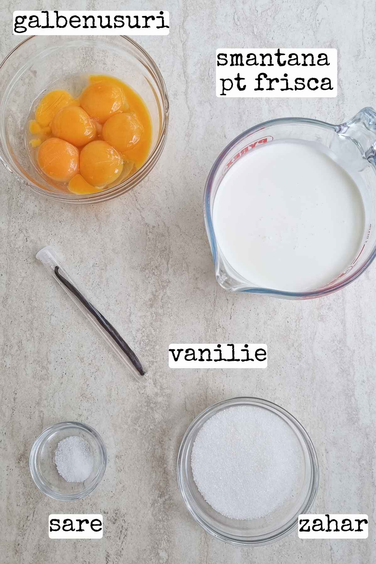 ingrediente listate cu etichete pentru creme brulee reteta Bucate Aromate