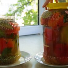 Borcane cu ardei umpluți în timpul fermentației, păstrate la temperatura camerei
