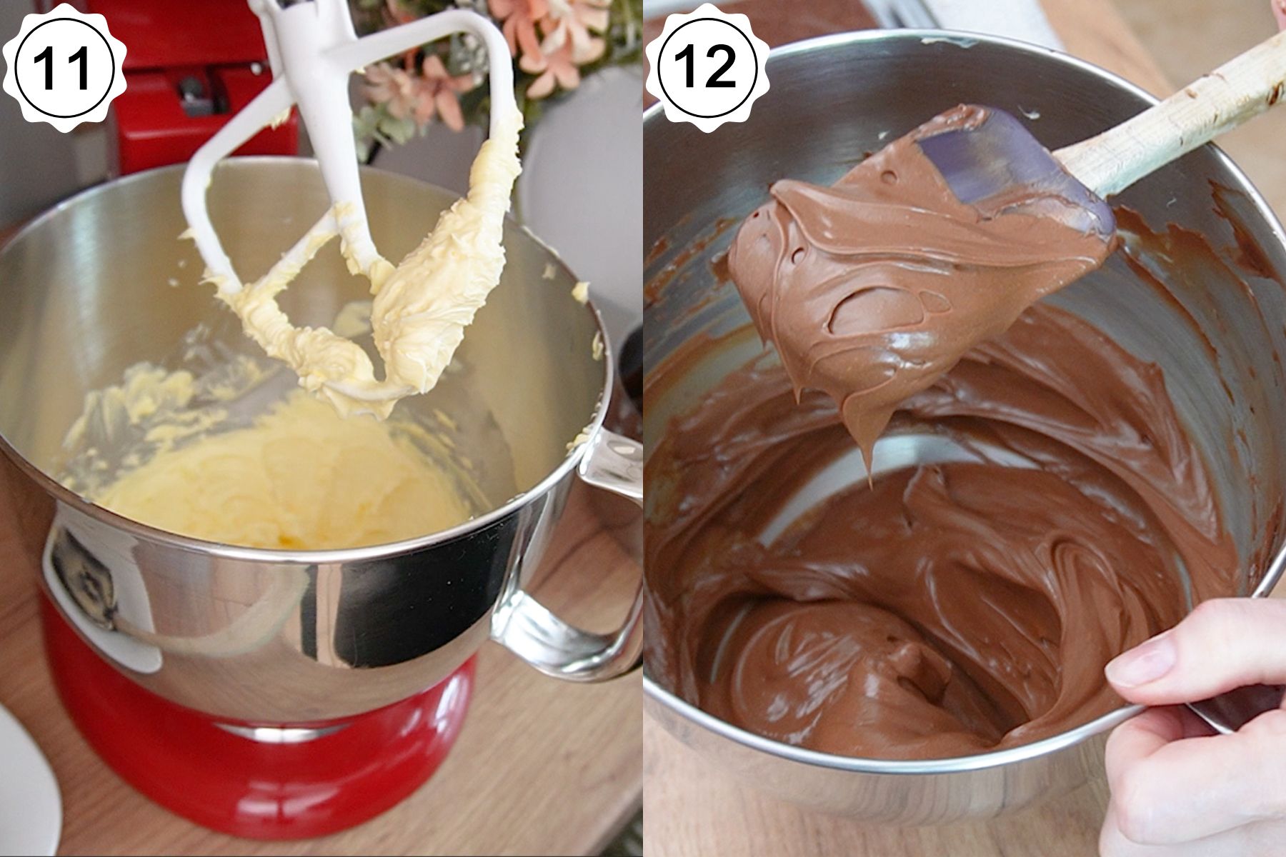 Cremă de ciocolată aerată pentru umplerea amandinelor, obținută din ganache și unt