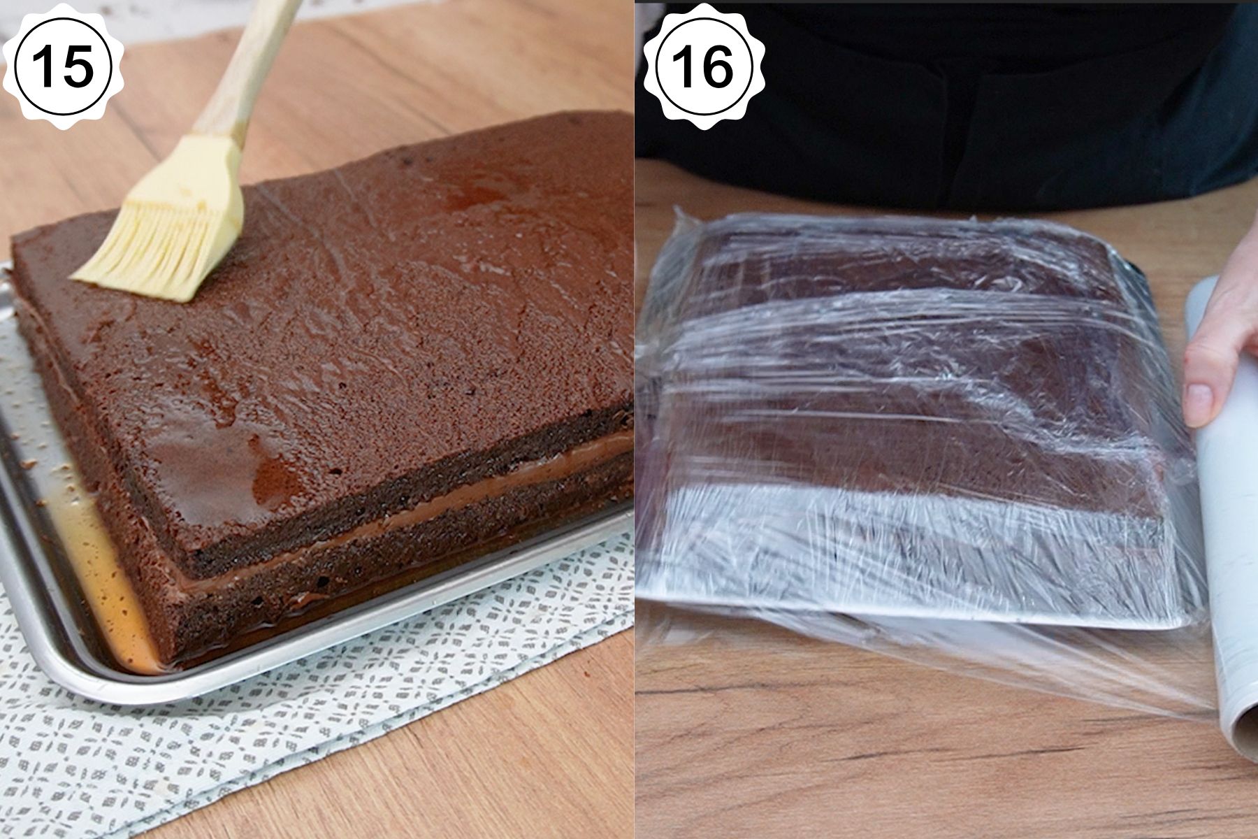 Al doilea strat de blat însiropat, montat peste cremă și acoperit cu folie alimentară