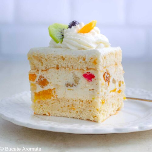 Prăjitură Diplomat porționată – cremă stabilă și blat pufos