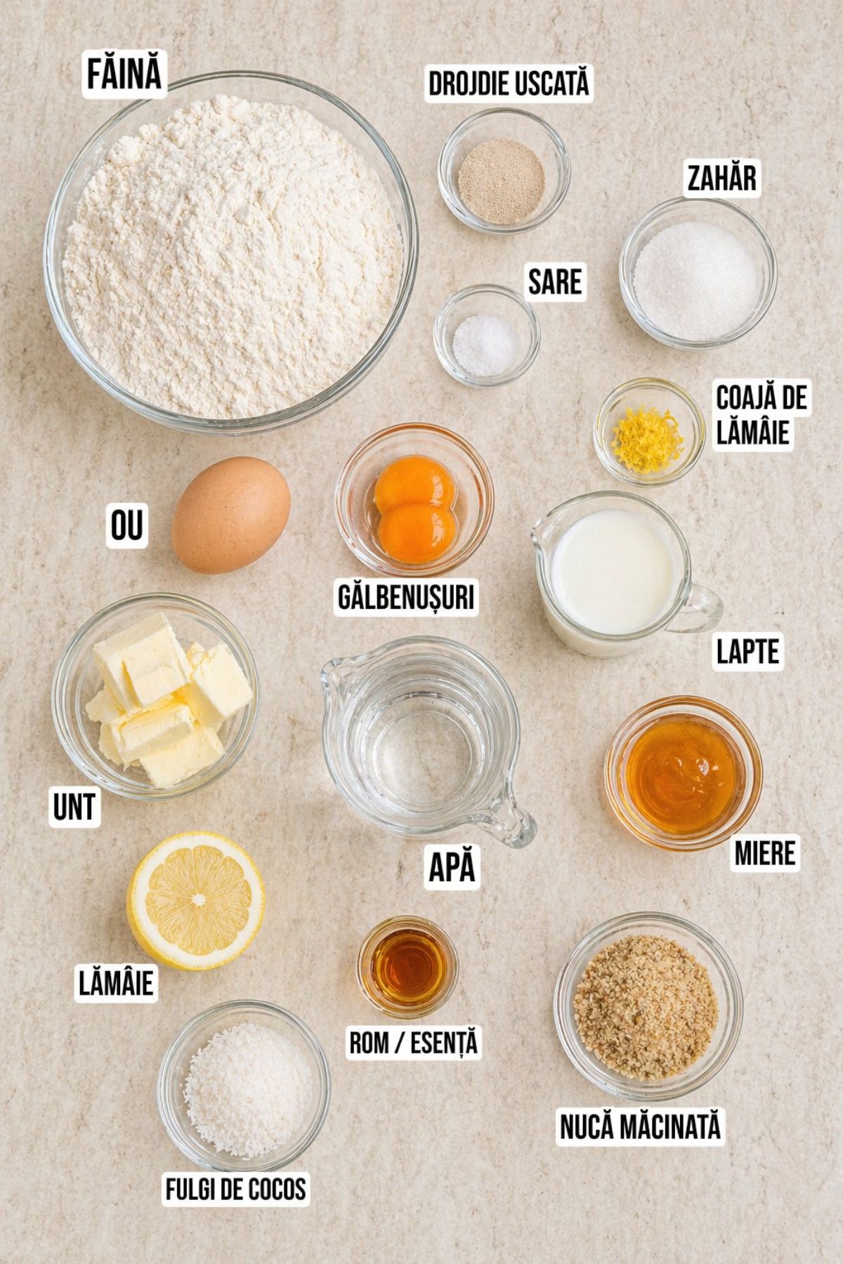 Ingrediente pentru covrigi polonezi însiropați - lista cu etichete pentru rețetă