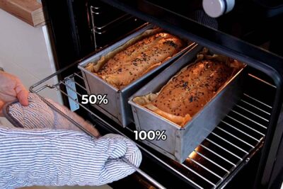 Pâini cu 50% și 100% făină integrală, coapte simultan în tăvi la cuptor