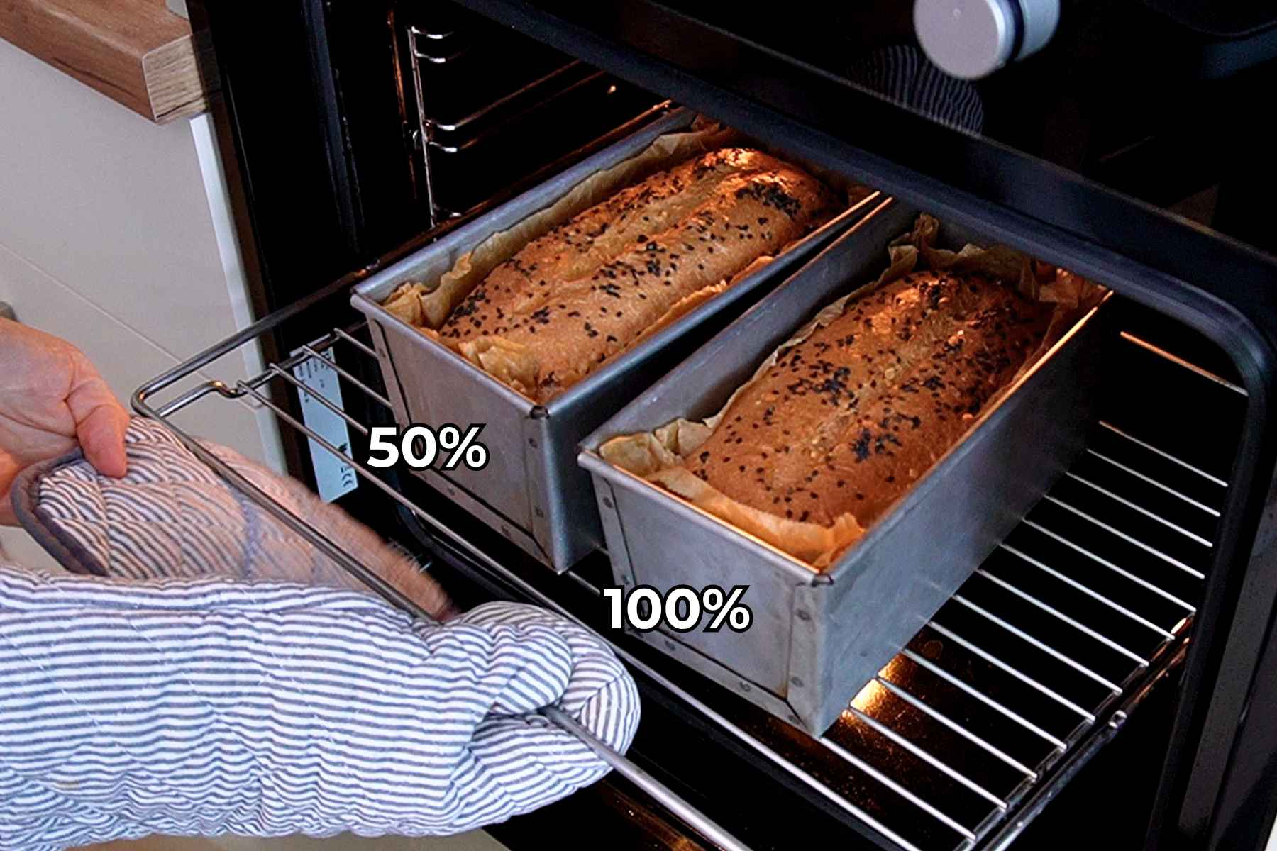 Pâini cu 50% și 100% făină integrală, coapte simultan în tăvi la cuptor